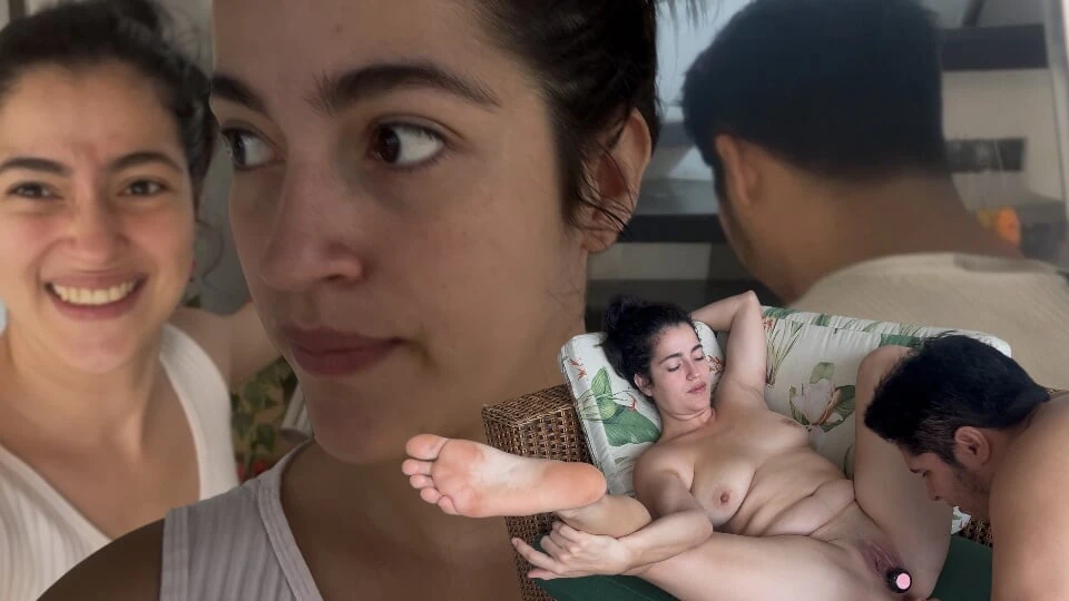 Live model proposes that they play with her if they find her bag, happy stranger plays with her pussy